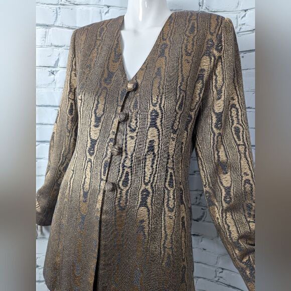Printed blazer, Shiny fabric blazer, Wood print jacket, 80s 90s blazer - Picture 3 of 10